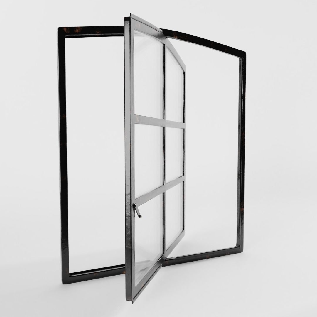 Vintage Arched Industrial Window Low-poly 3D model_3