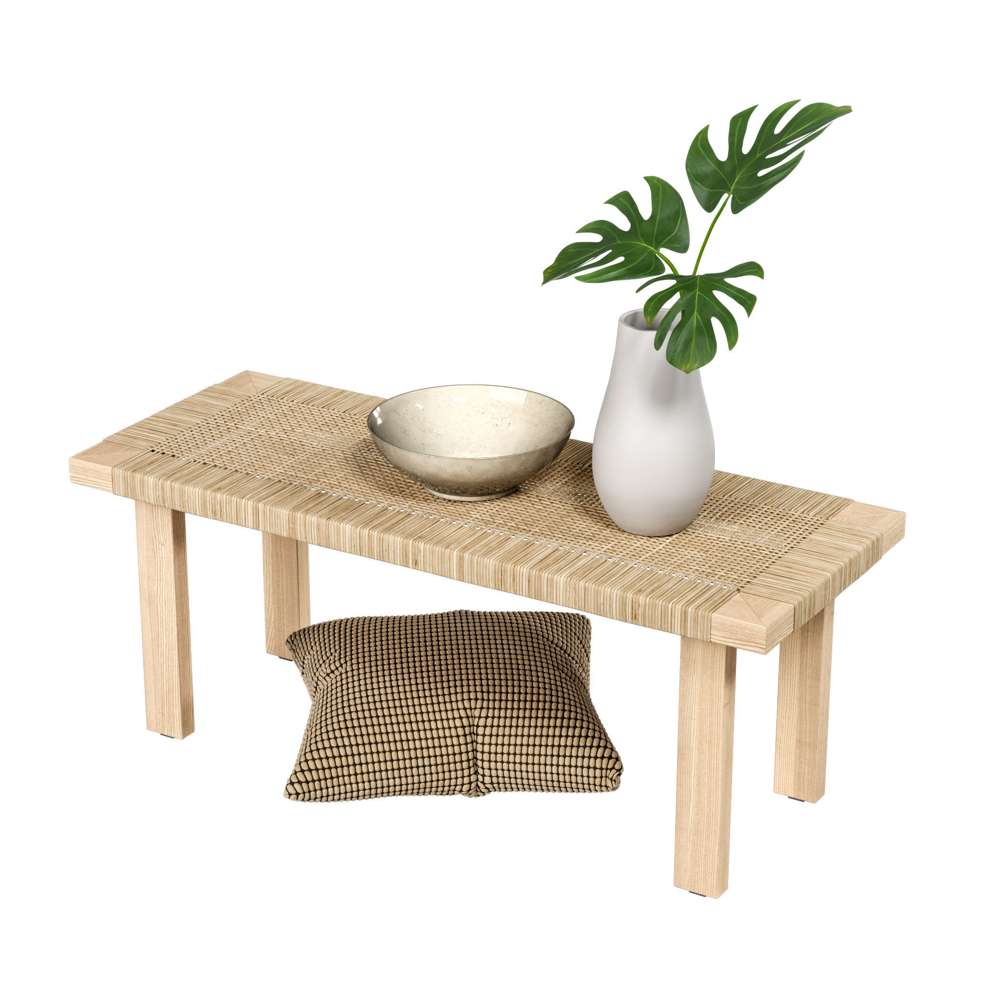 Rattan Coffee Table Set 3D model_2