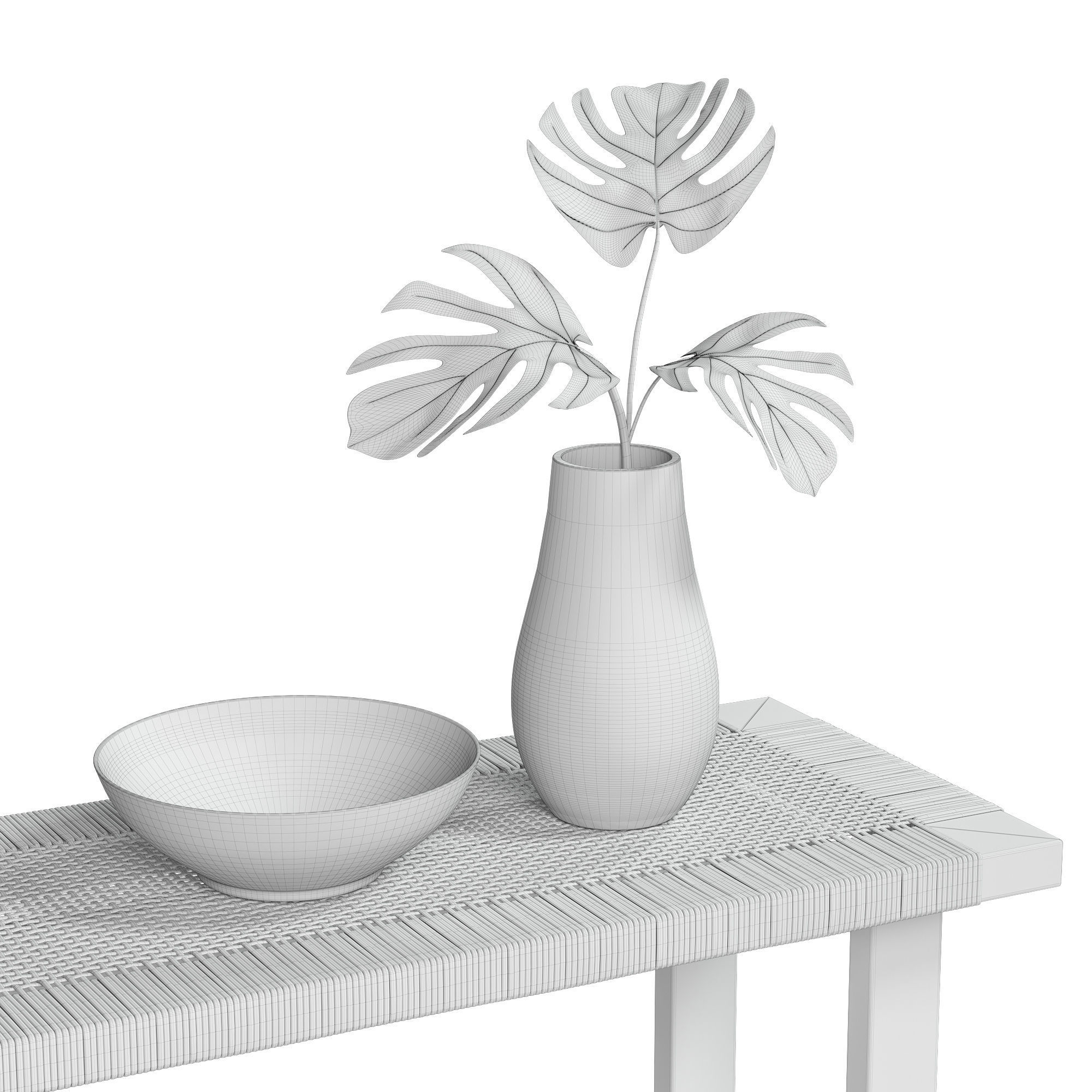 Rattan Coffee Table Set 3D model_9