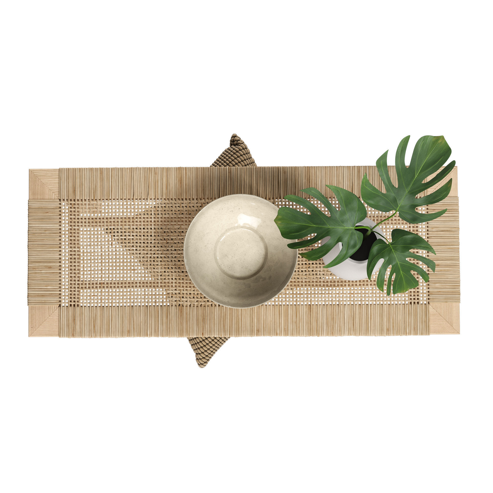 Rattan Coffee Table Set 3D model_6