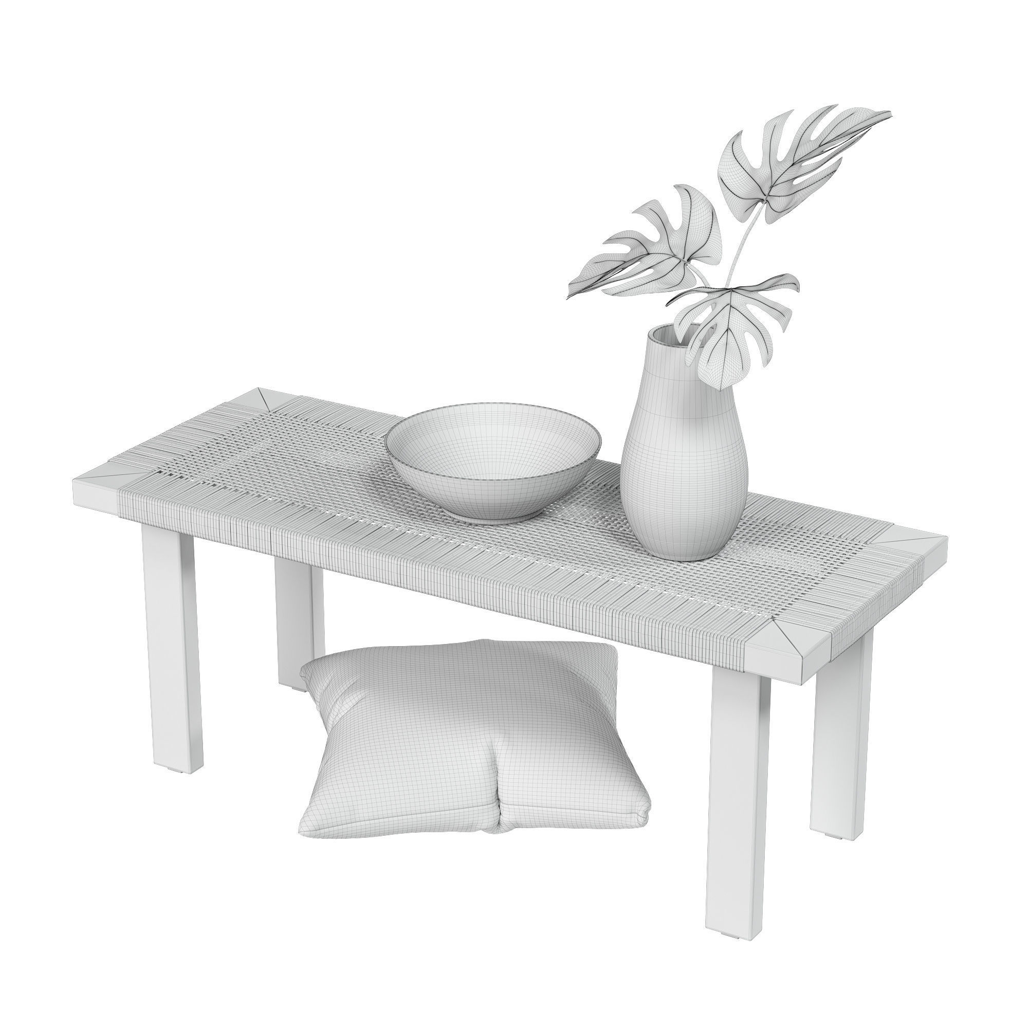 Rattan Coffee Table Set 3D model_7