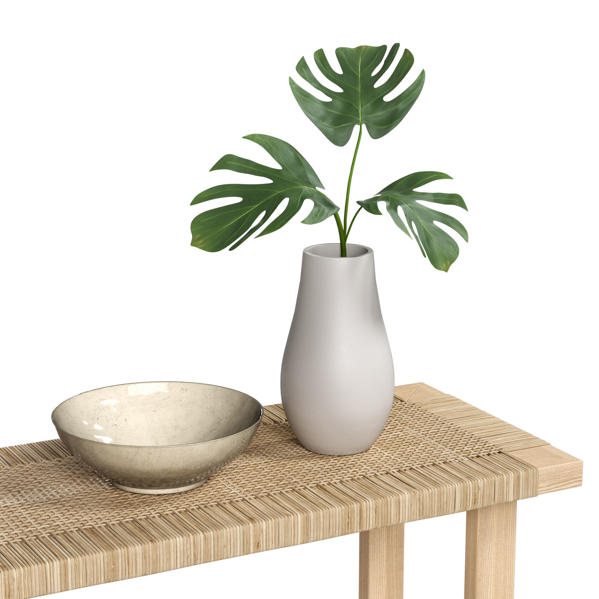 Rattan Coffee Table Set 3D model_4