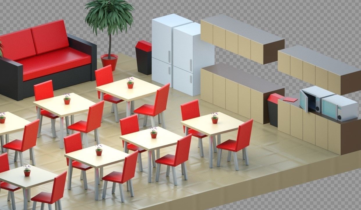 Isometric low-poly office interior floor plan Low-poly 3D model_5