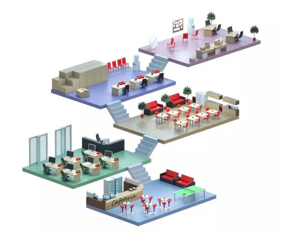 Isometric low-poly office interior floor plan Low-poly 3D model_0