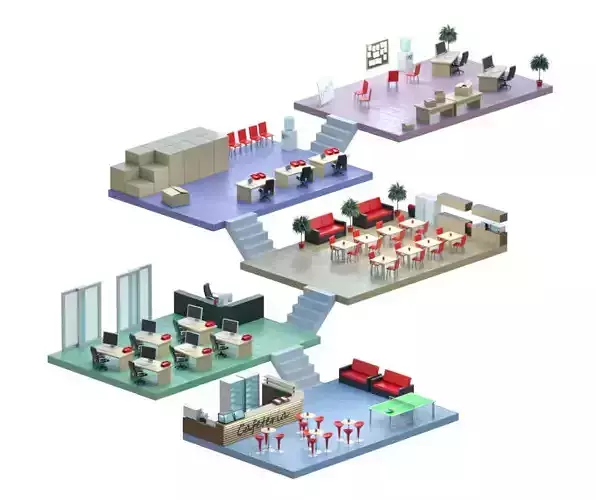 Isometric low-poly office interior floor plan Low-poly 3D model