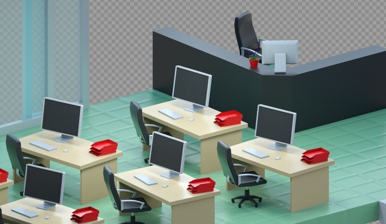 Isometric low-poly office interior floor plan Low-poly 3D model_4