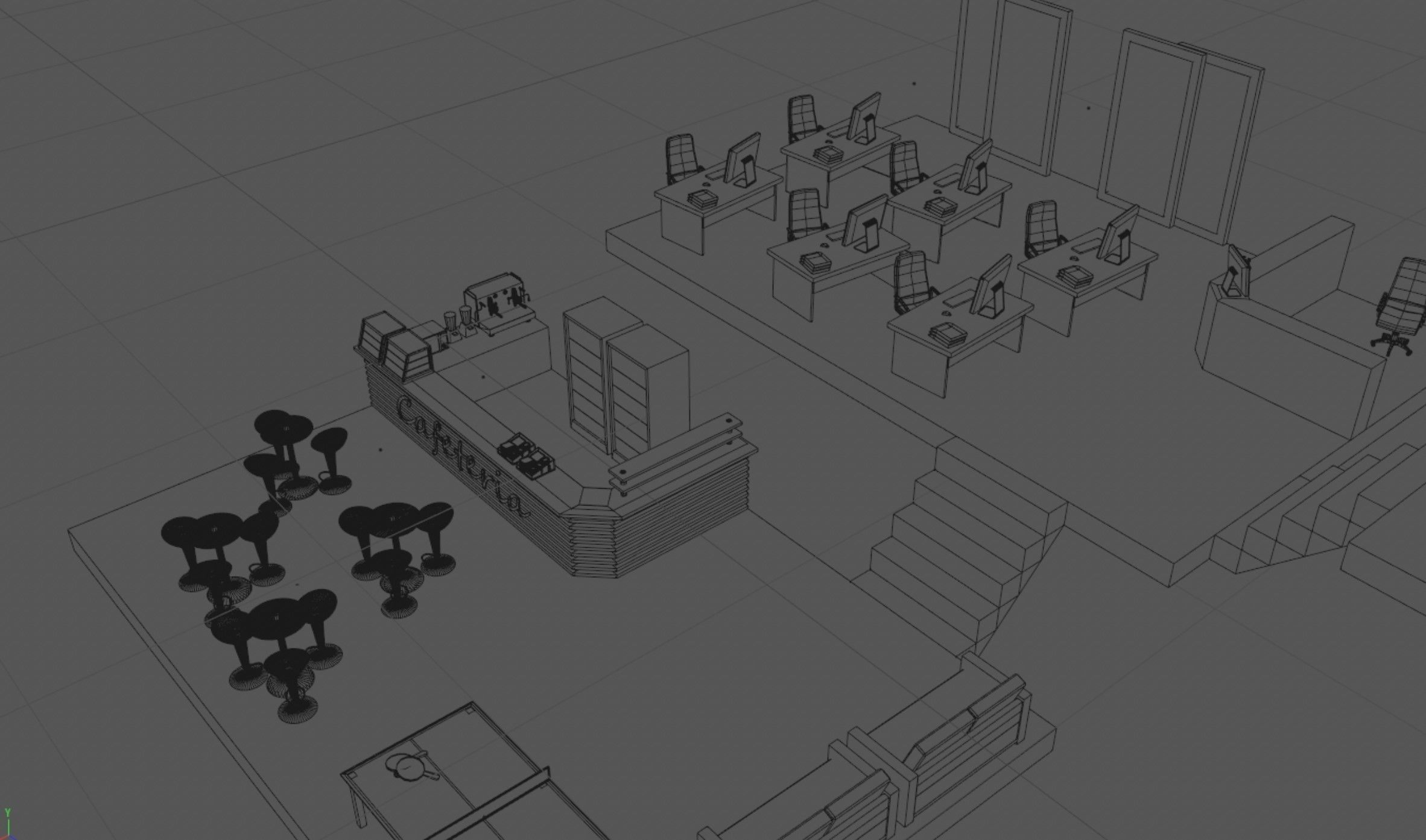 Isometric low-poly office interior floor plan Low-poly 3D model_8