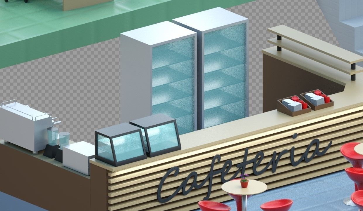 Isometric low-poly office interior floor plan Low-poly 3D model_3