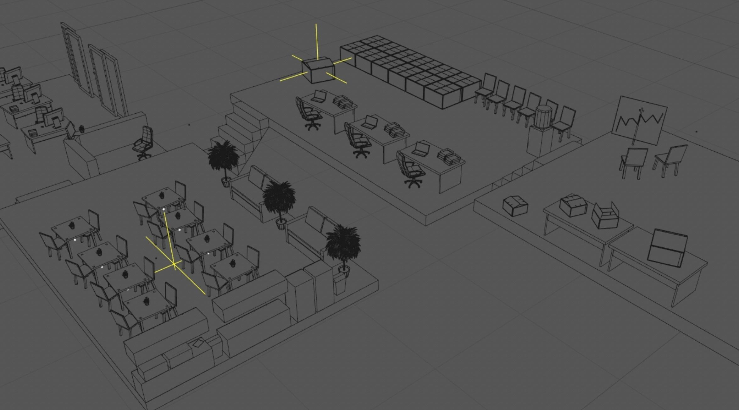 Isometric low-poly office interior floor plan Low-poly 3D model_7