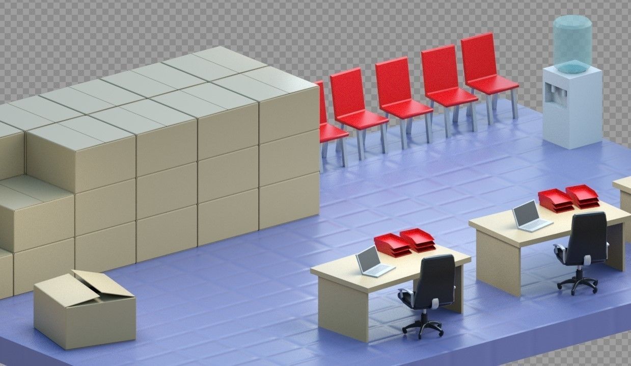 Isometric low-poly office interior floor plan Low-poly 3D model_6