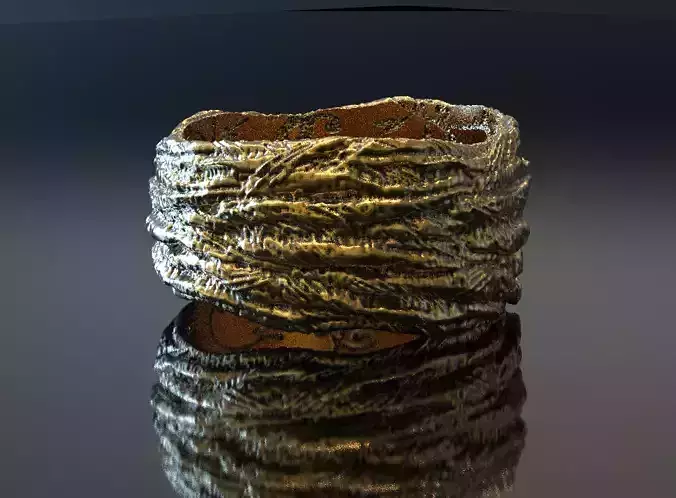 Rough rock texture jewelry ring witn floral ornament 3D print model