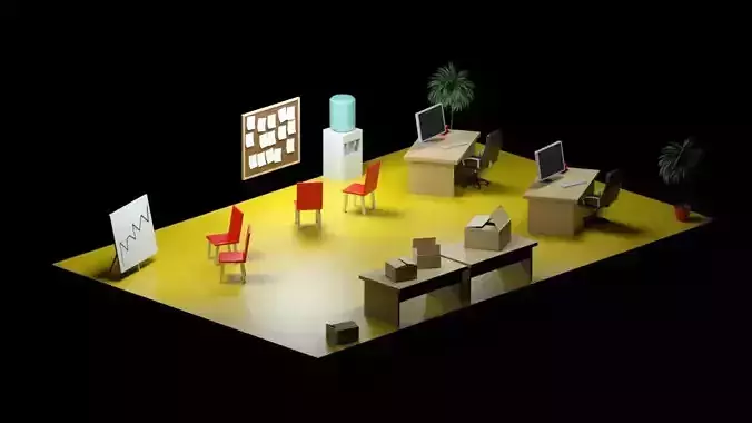Isometric low-poly retail office