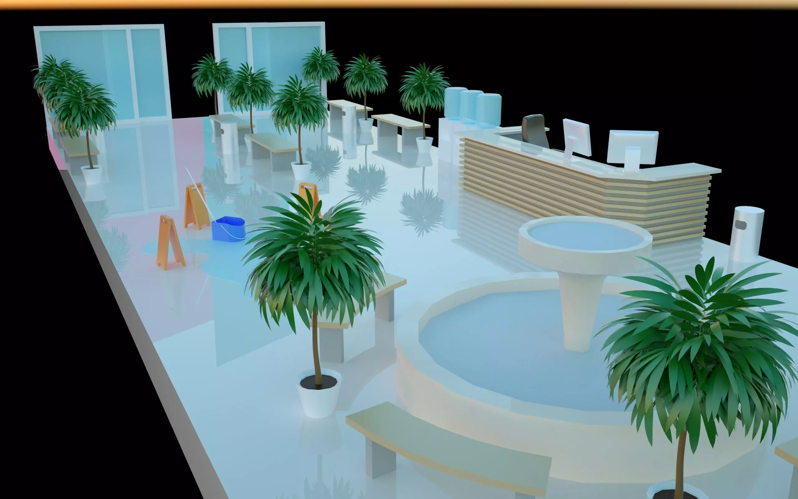 Low-poly isometric Lobby of a shopping mall Low-poly 3D model_0