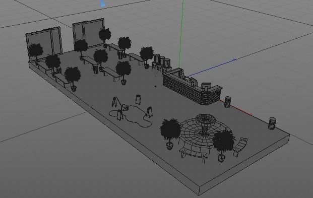 Low-poly isometric Lobby of a shopping mall Low-poly 3D model_5