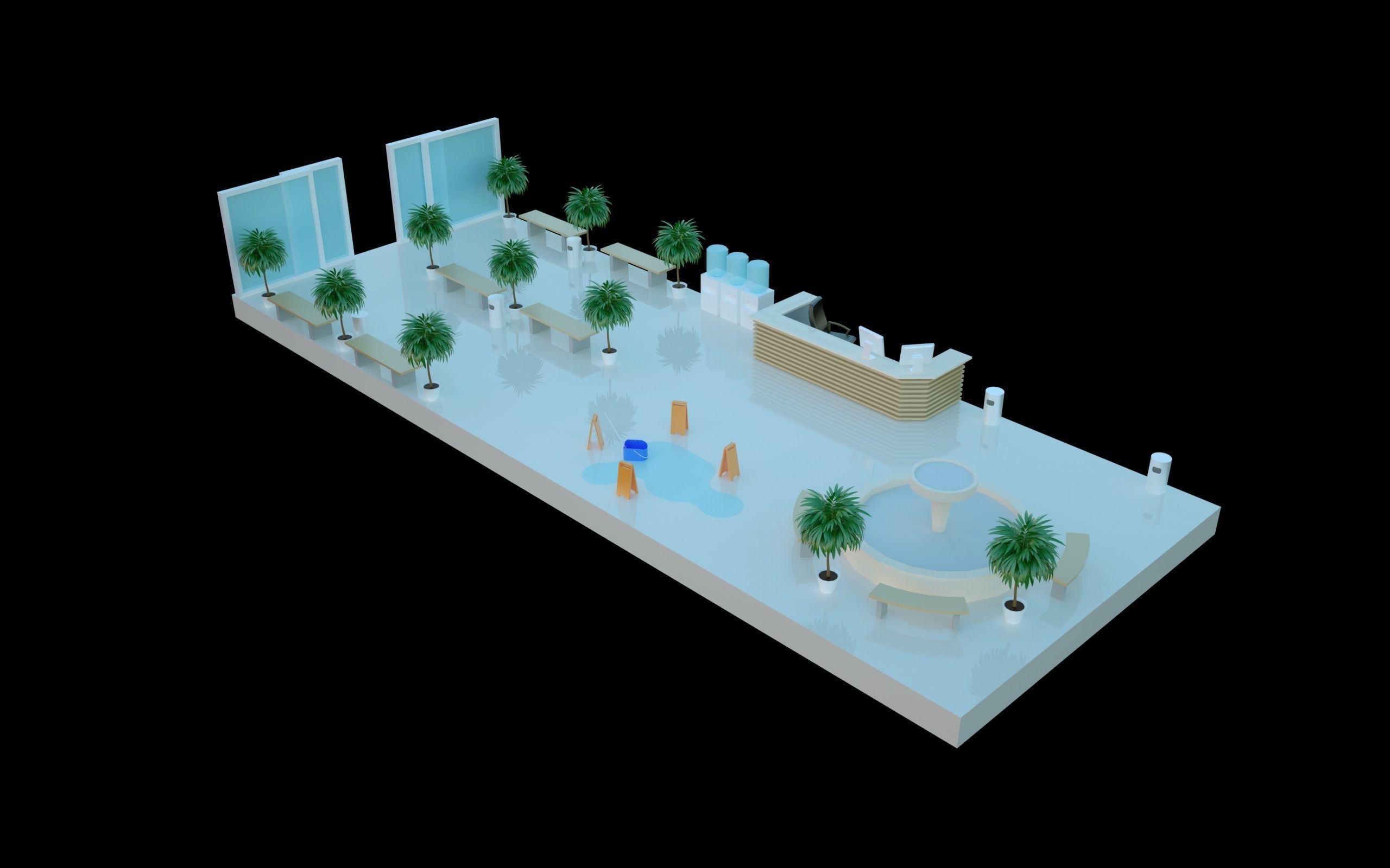 Low-poly isometric Lobby of a shopping mall Low-poly 3D model_1
