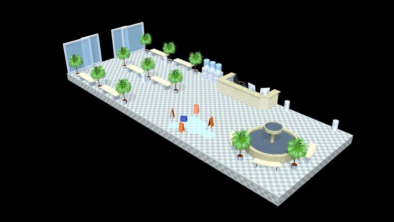 Low-poly isometric Lobby of a shopping mall Low-poly 3D model_4