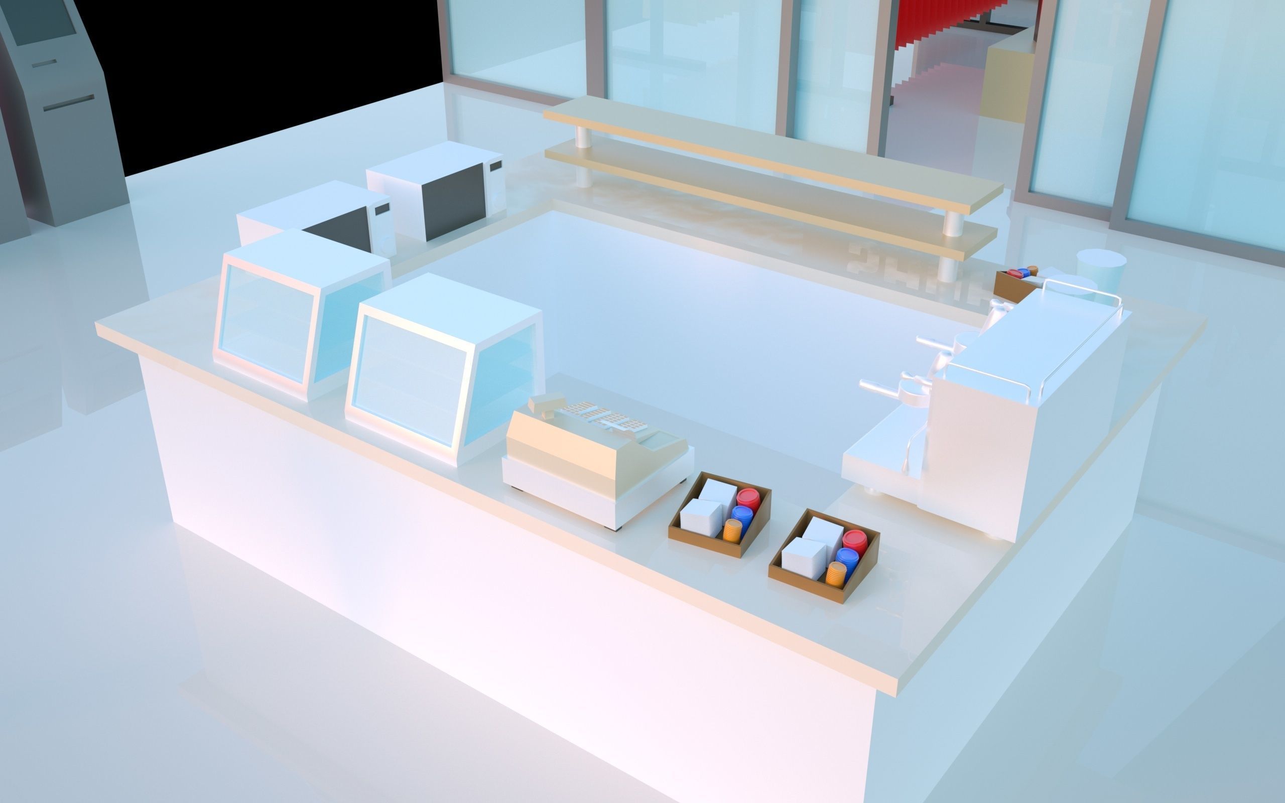 Low-poly isometric shopping mall floor clothes shop and a cafe Low-poly 3D model_2