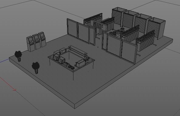 Low-poly isometric shopping mall floor clothes shop and a cafe Low-poly 3D model_5