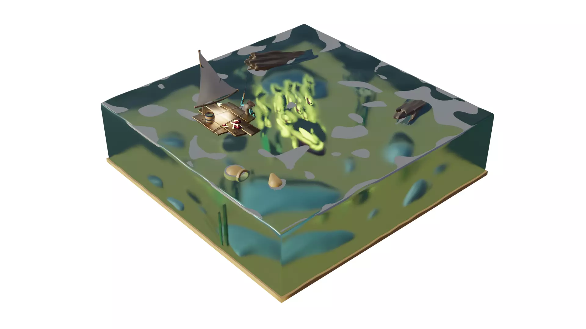 low poly fantasy sea scene Low-poly 3D model