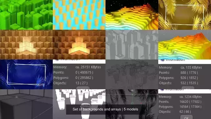 Set of backgrounds and arrays 3D Model Collection