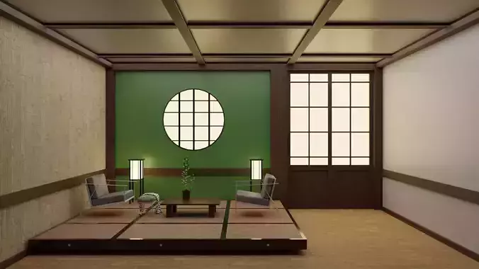 Japanese Living Room Interior Low-poly 3D model
