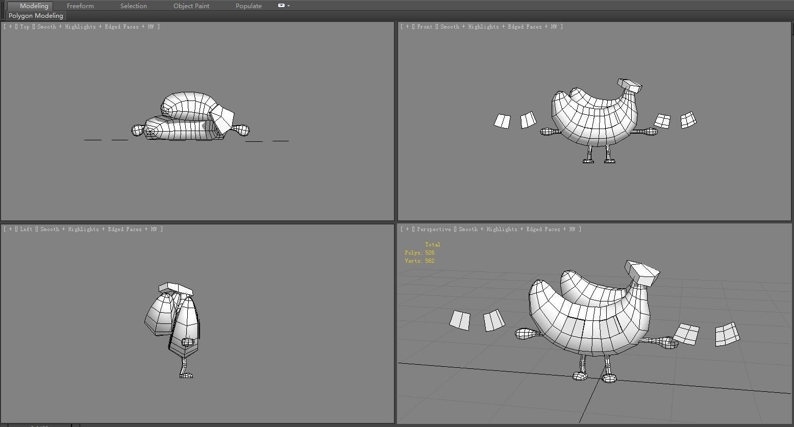 Cartoon banana monster - fruit  mascot with expression Low-poly 3D model_7