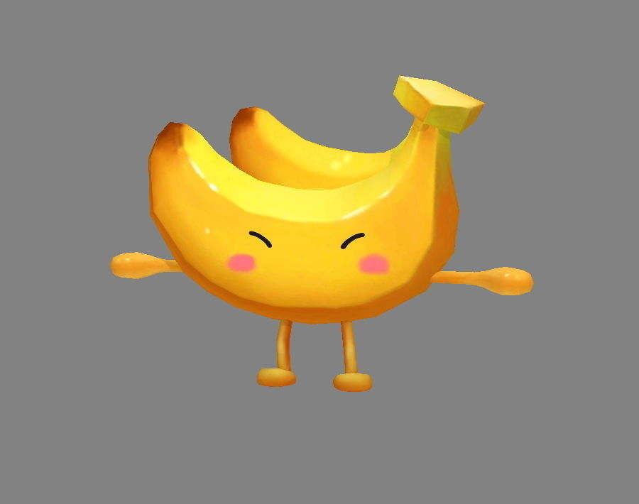 Cartoon banana monster - fruit  mascot with expression Low-poly 3D model_1