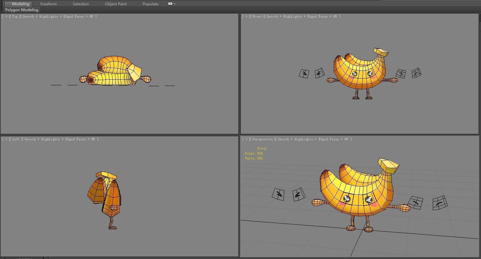 Cartoon banana monster - fruit  mascot with expression Low-poly 3D model_6