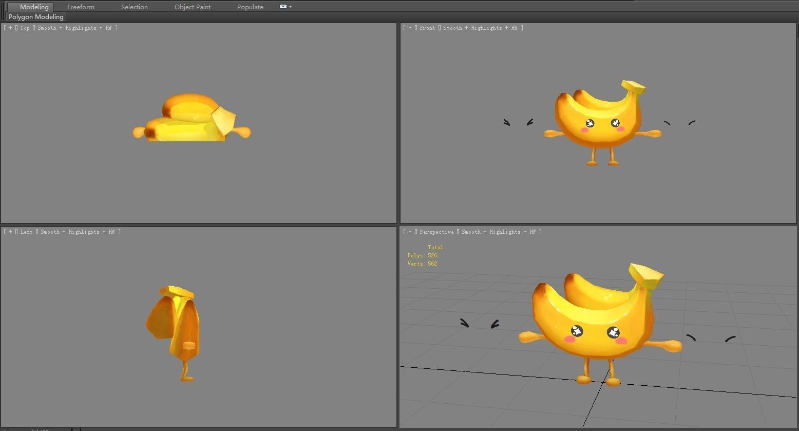 Cartoon banana monster - fruit  mascot with expression Low-poly 3D model_5
