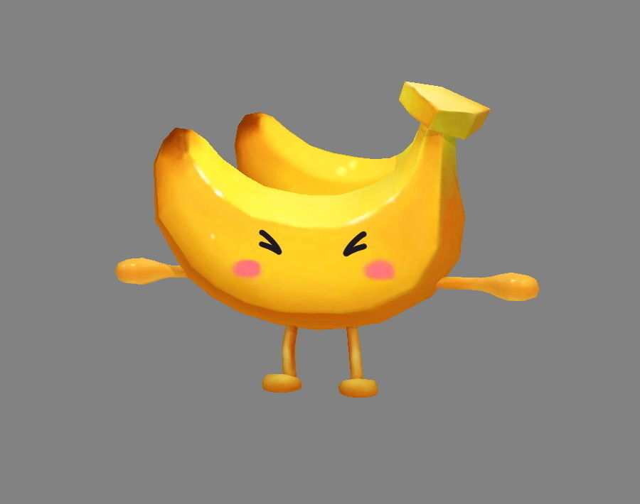 Cartoon banana monster - fruit  mascot with expression Low-poly 3D model_2