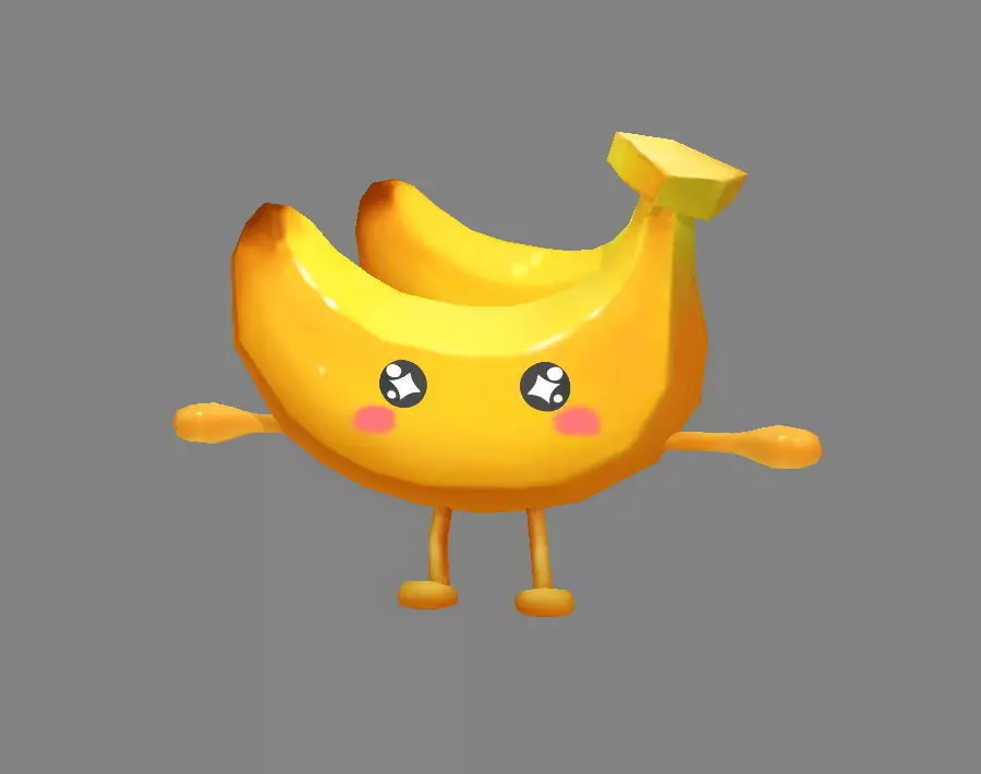 Cartoon banana monster - fruit  mascot with expression Low-poly 3D model_0