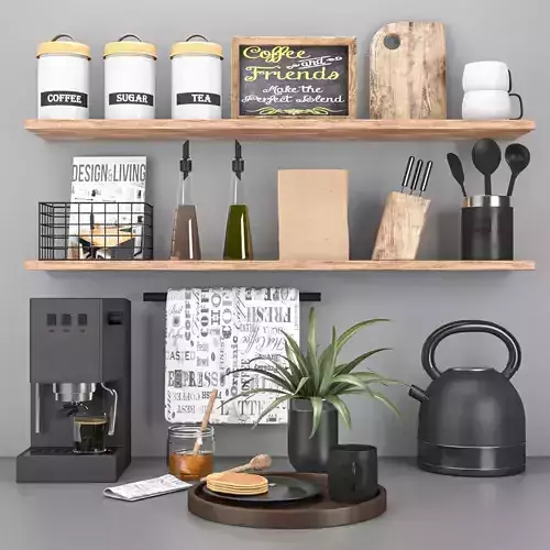 kitchen set 8 shelf with pots and pans 3D model