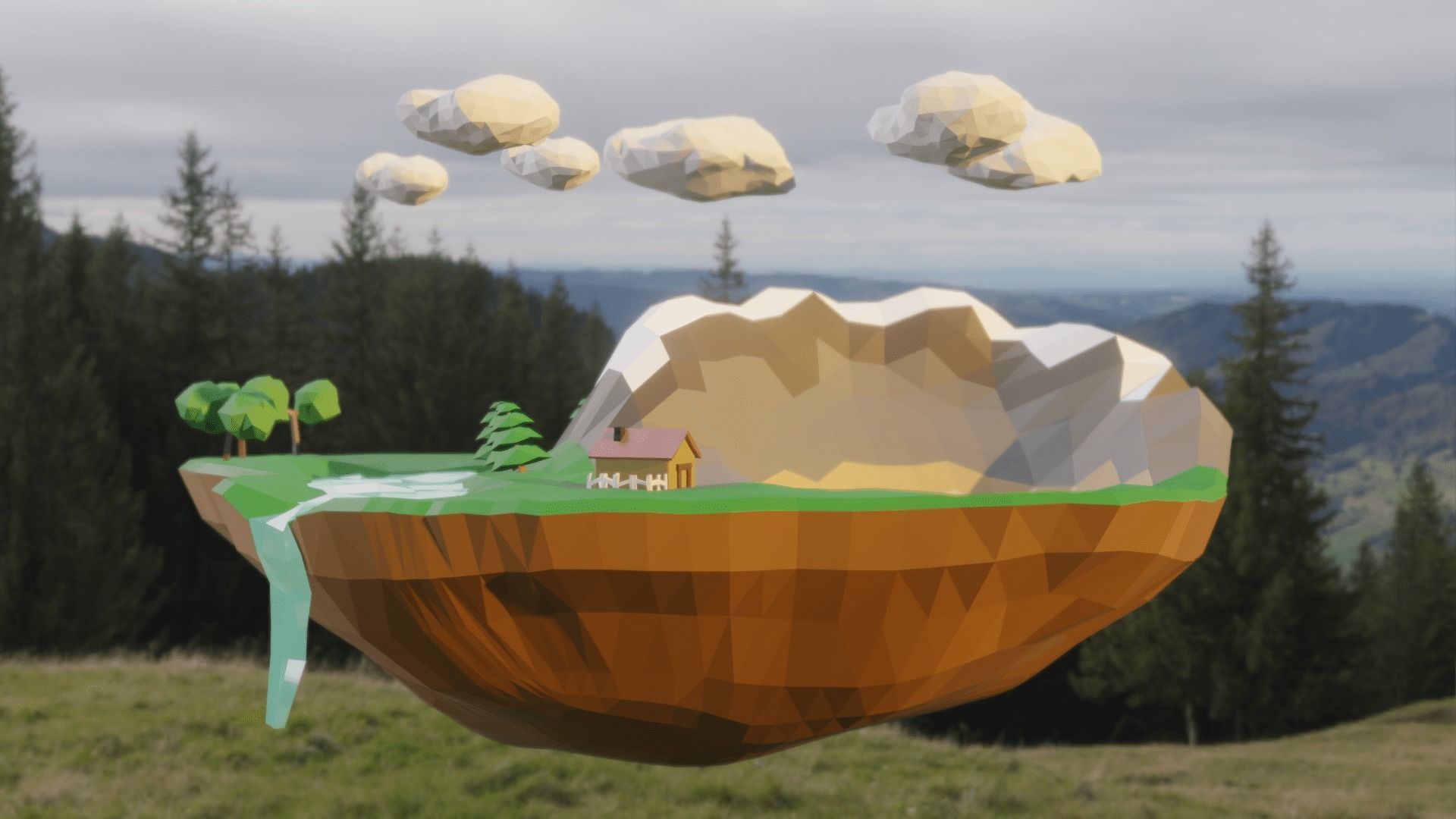 Floating Island Low-poly 3D model_6