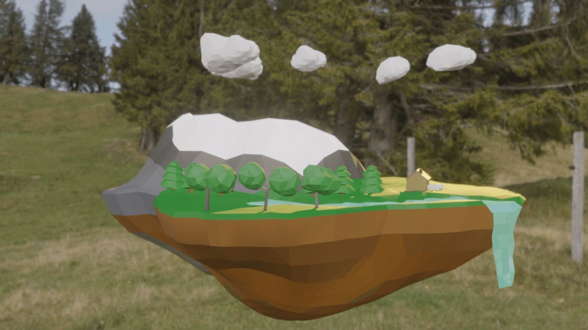 Floating Island Low-poly 3D model_4