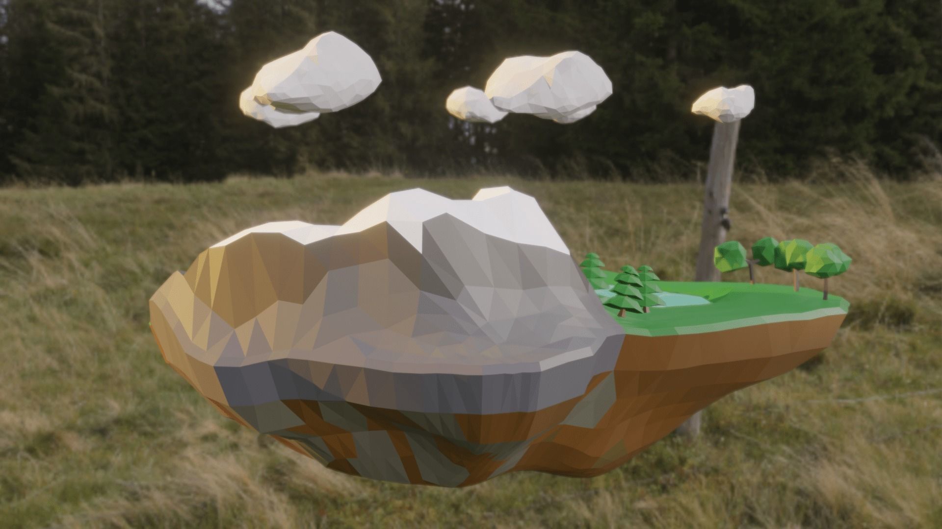 Floating Island Low-poly 3D model_2