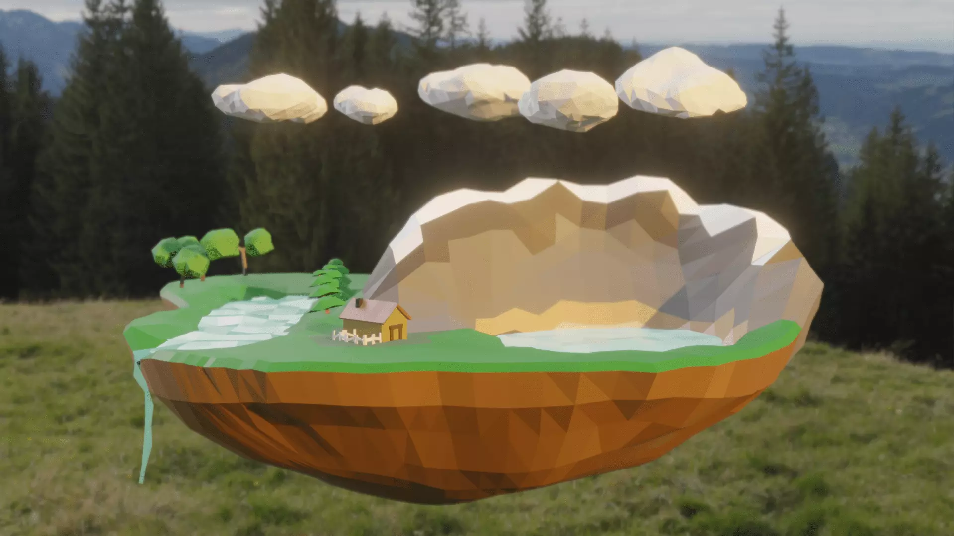 Floating Island Low-poly 3D model_0