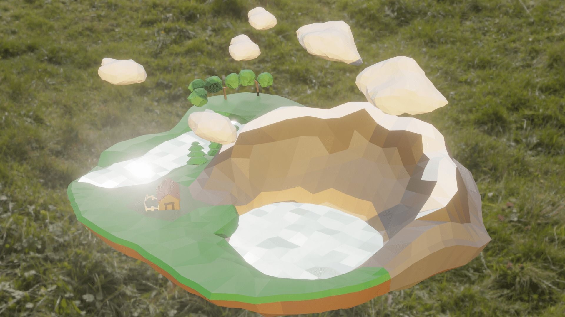 Floating Island Low-poly 3D model_7