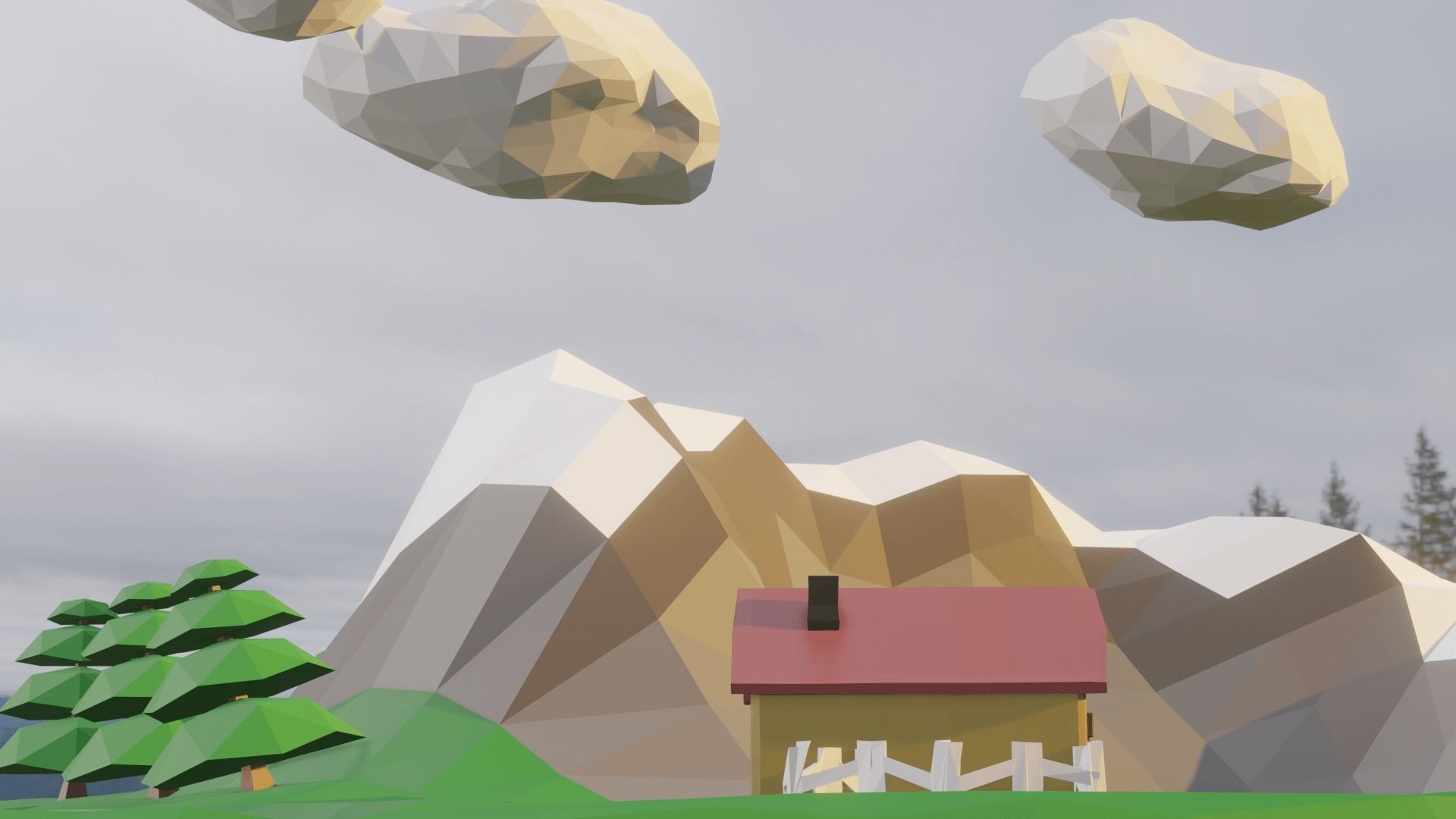 Floating Island Low-poly 3D model_13
