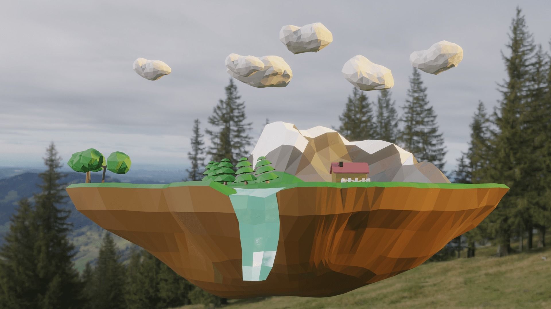 Floating Island Low-poly 3D model_19