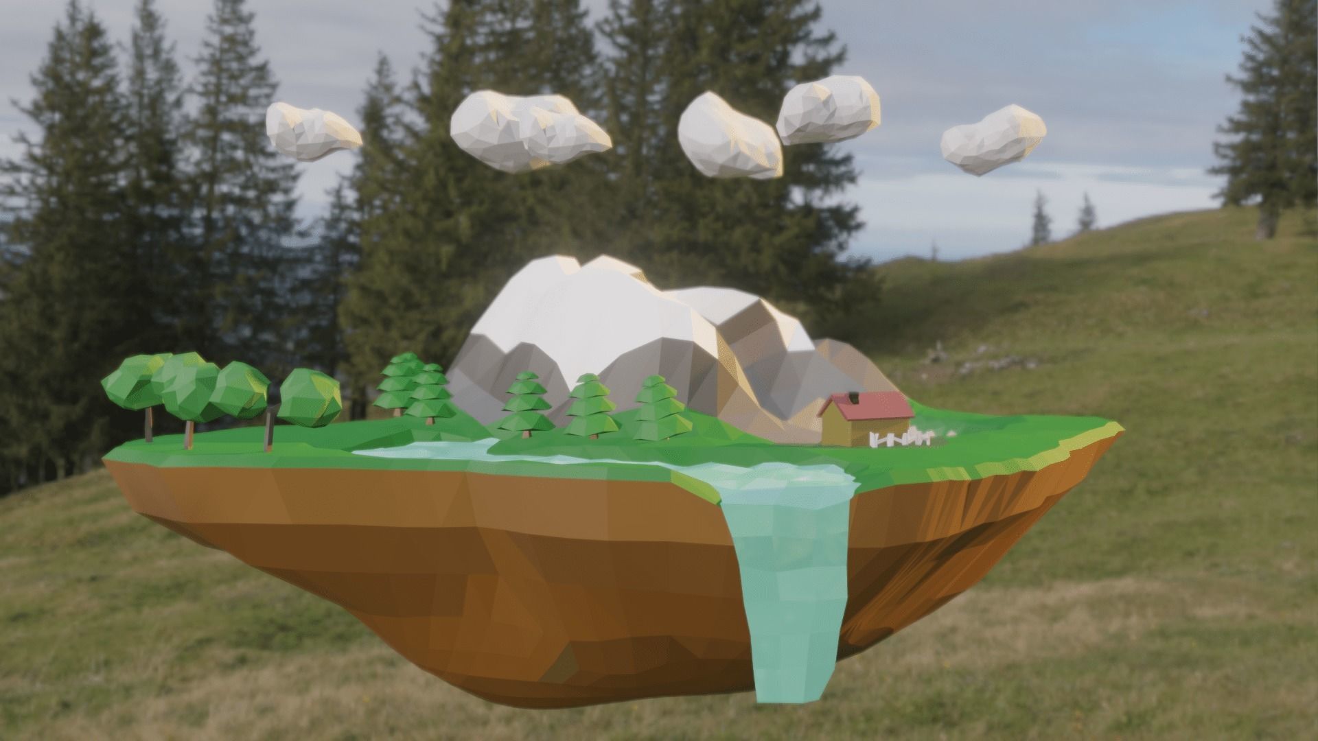 Floating Island Low-poly 3D model_5