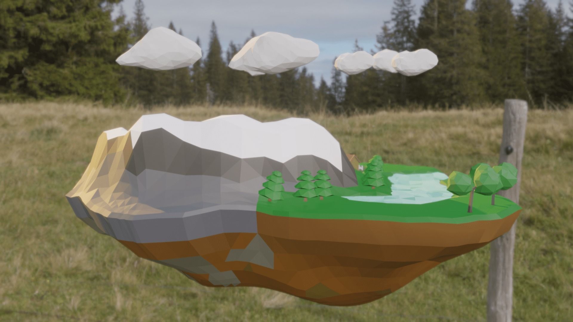 Floating Island Low-poly 3D model_3