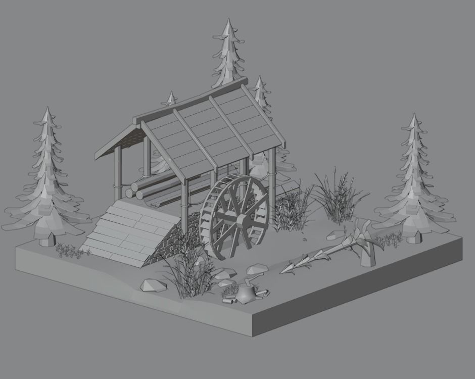 Hydraulic sawmill Low-poly 3D model_1