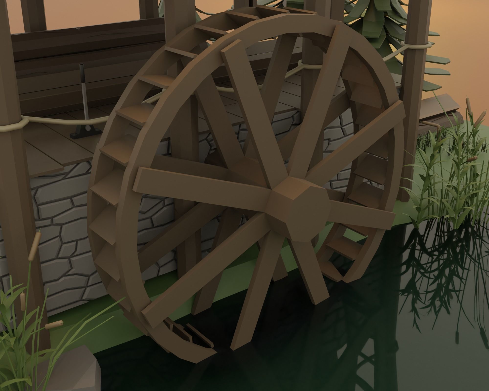 Hydraulic sawmill Low-poly 3D model_3