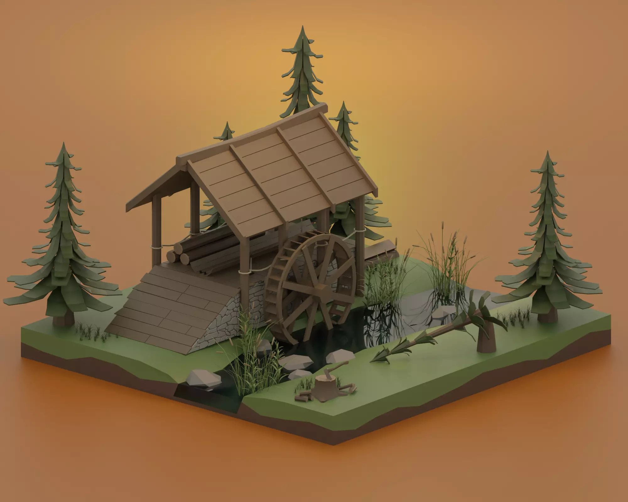 Hydraulic sawmill Low-poly 3D model_0