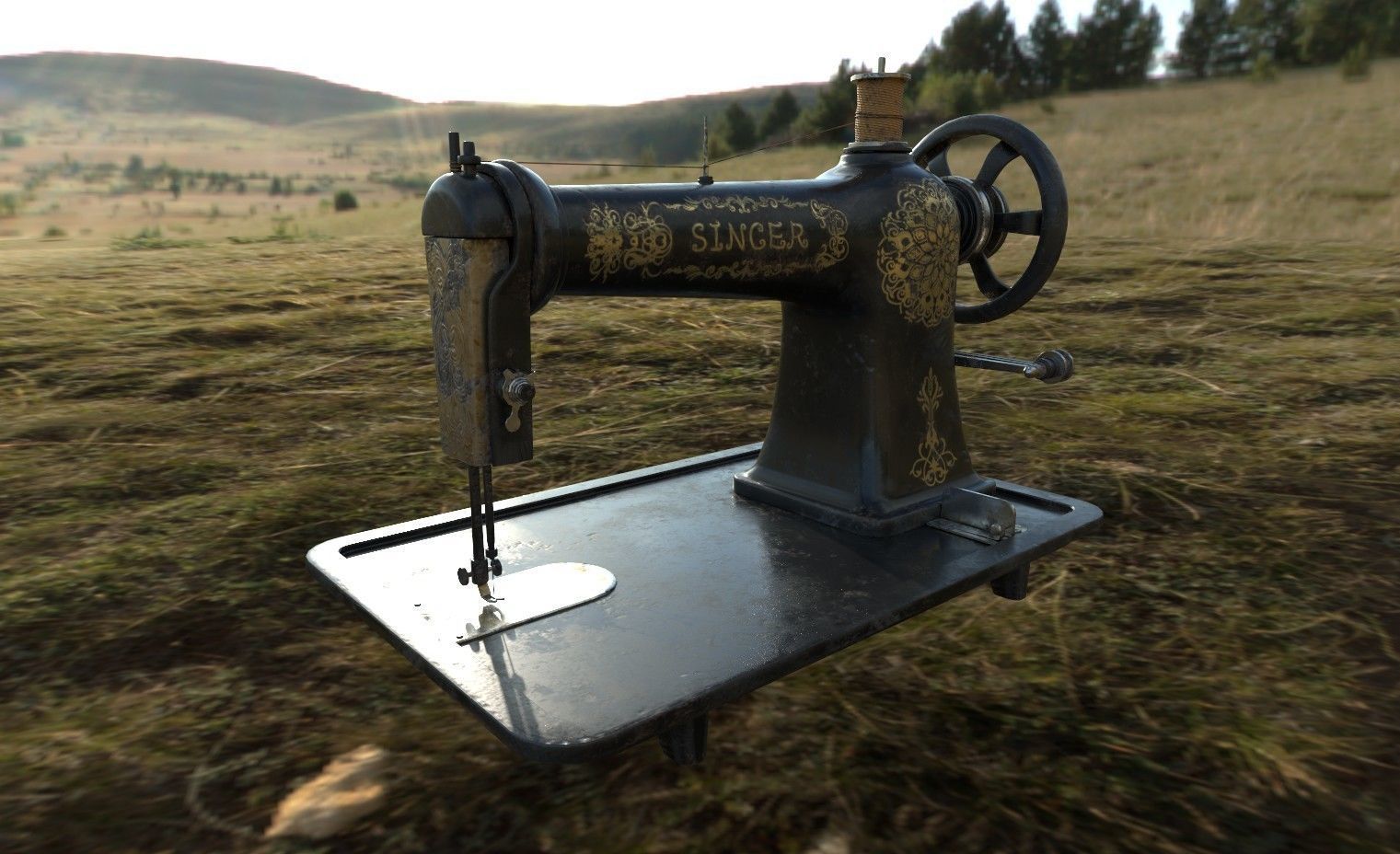 Retro Tailor machine 0001 Low-poly 3D model_2