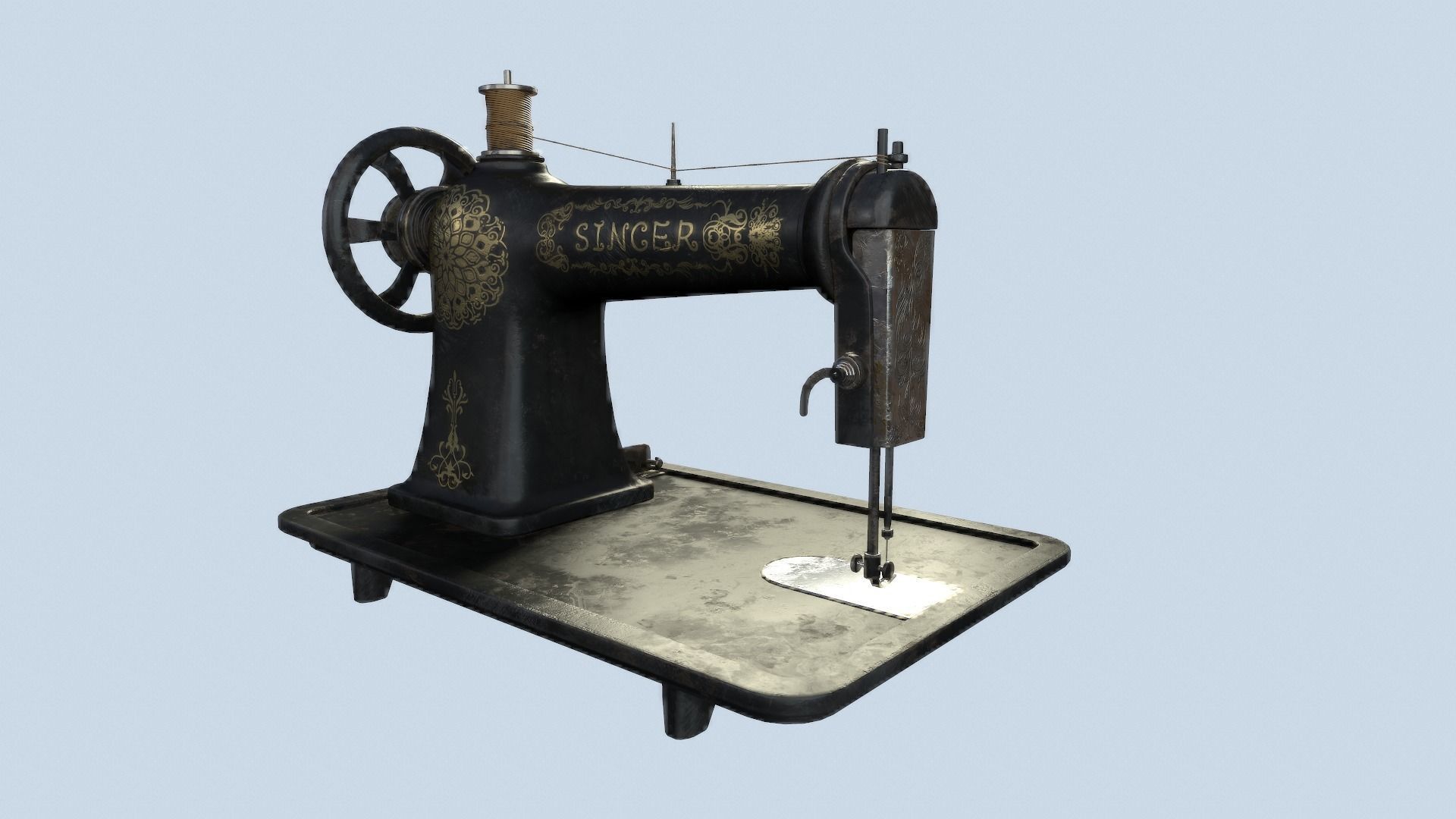 Retro Tailor machine 0001 Low-poly 3D model_10