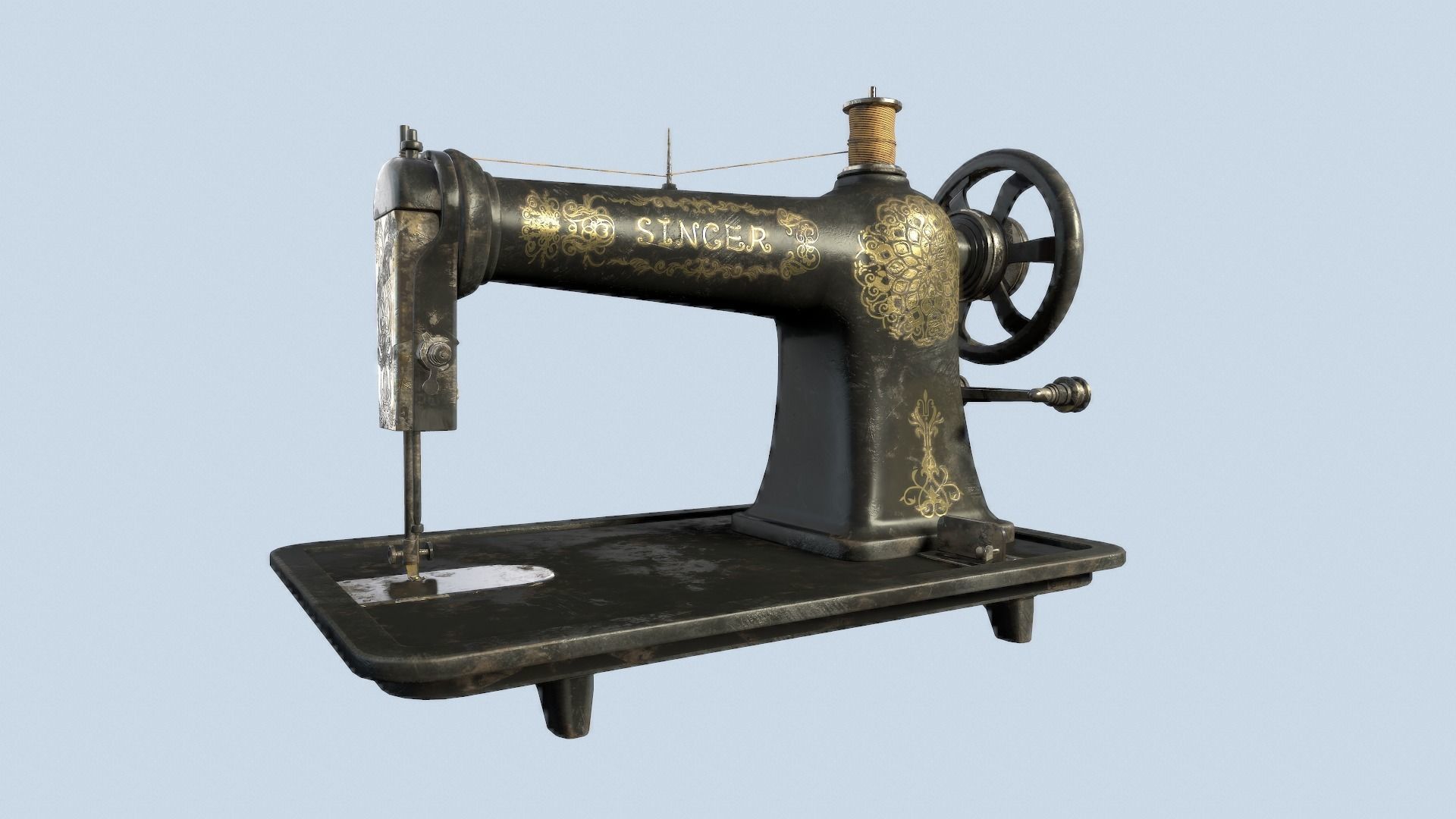 Retro Tailor machine 0001 Low-poly 3D model_3