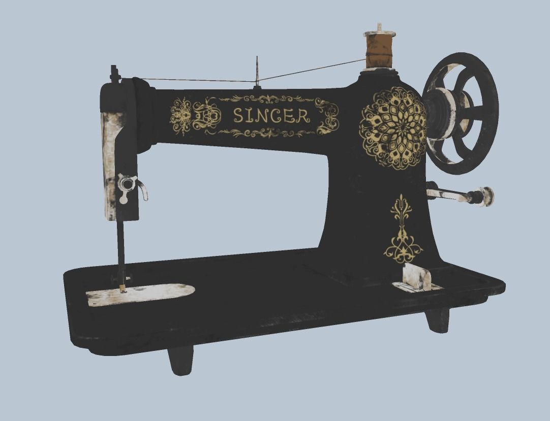 Retro Tailor machine 0001 Low-poly 3D model_11