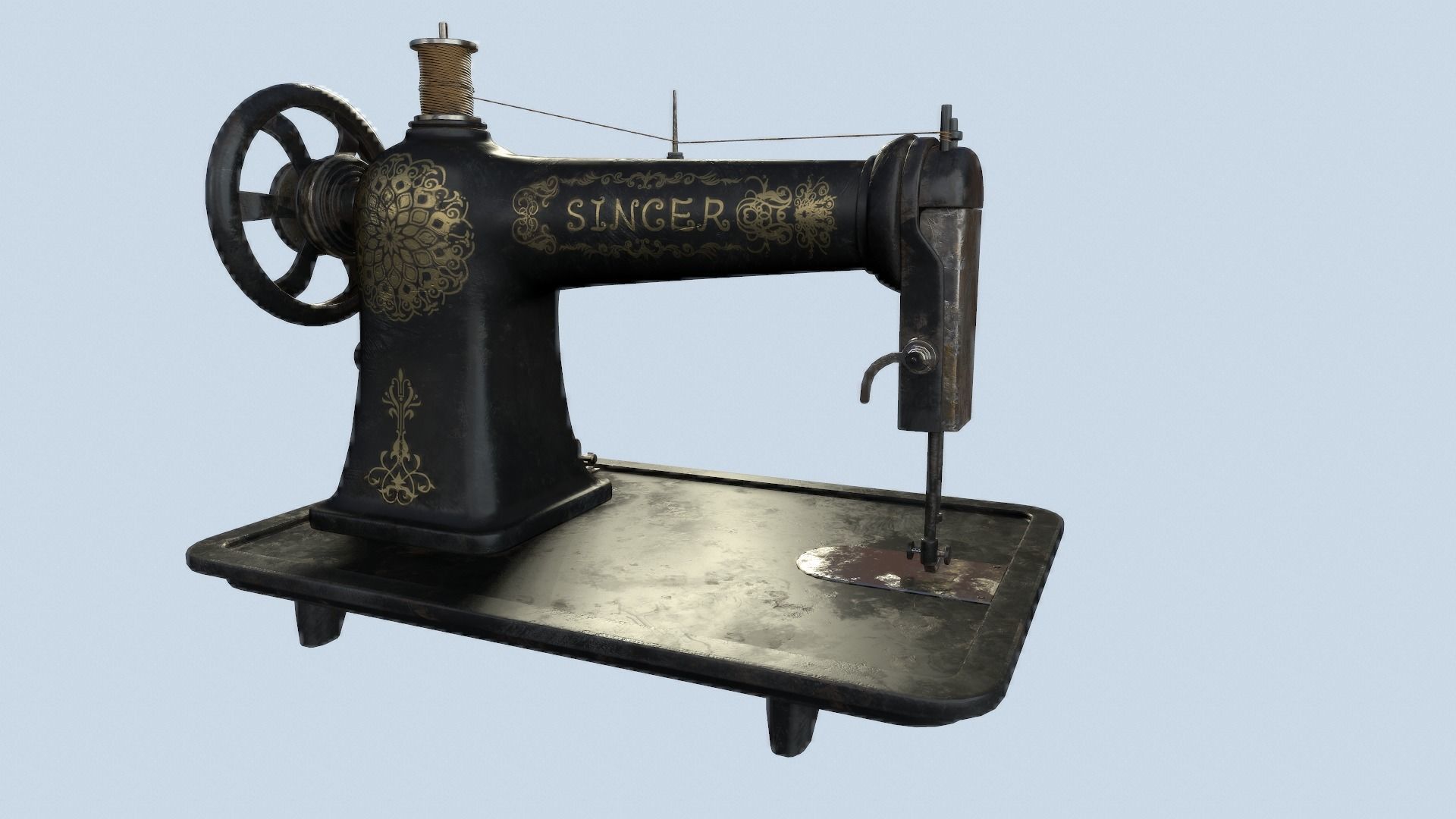Retro Tailor machine 0001 Low-poly 3D model_6