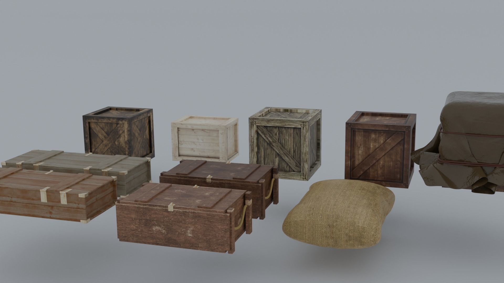 Pack of wooden crates Low-poly 3D model_1